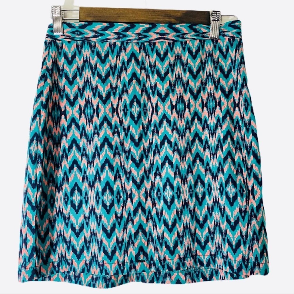 Everly Green Ikat Print Mini Skirt Medium